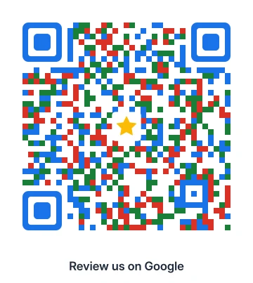 Example Google review QR code with a gold star and a Review us on Google call to action