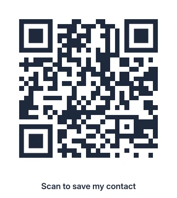 Example vCard QR code with a Scan to save my contact call to action